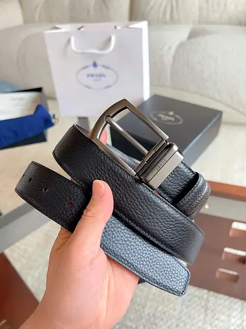 Prada Dark Brown Pebbled Leather Belt with Metal Buckle - Unisex, brand New