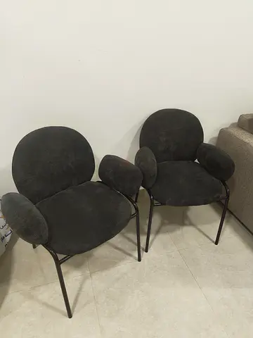 Set of 2 grey Round Padded Accent Chairs with black Metal Frame