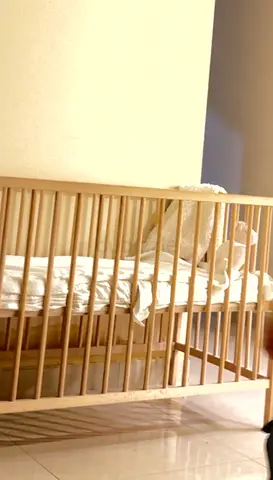 Wooden Baby Crib and Mattress Natural Finish, Good Condition AED 120