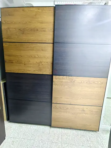 Sliding door wardrobe panels - modern two-tone wood finish