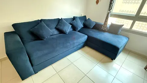 Blue L-shaped Fabric Corner Sofa - Good Condition