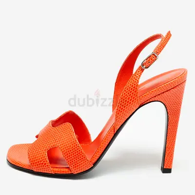 Hermès Holy Size 36.5 Orange Lizard Leather Slingback Sandals