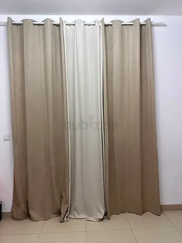 Used Beige Curtain Set with Sheer Liner - Grommet Top, 3 Panels