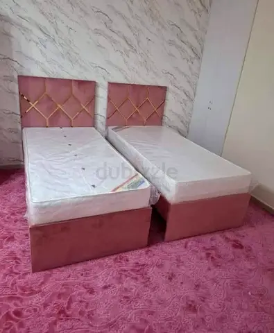 New Pair of Pink Velvet Single Beds with Headboards and Storage (2 pcs)