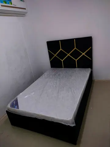 New Single Bed Frame with Headboard and Mattress - Black