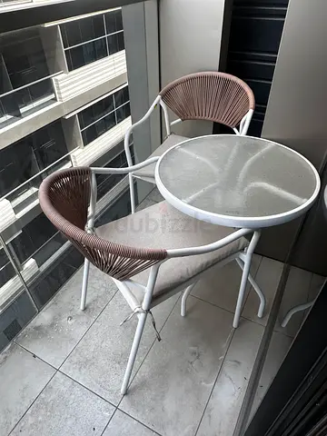 Modern Outdoor Bistro Set with Round Glass Table and Two Chairs
