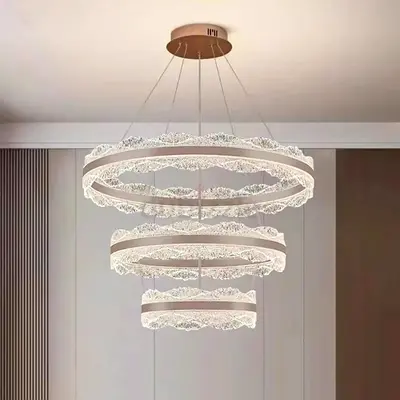 Modern 3-Tier LED Crystal Ring Chandelier