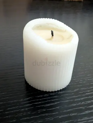 White Ribbed Pillar Candle - Small