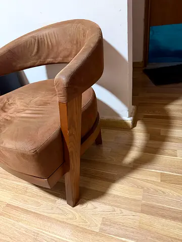 2 Brown velvet upholstered armchair with wooden frame