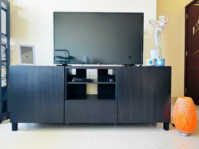 Dark wood TV cabinet / media console with storage
