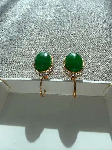 Green Stone Drop Earrings with Crystal Accents
