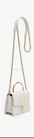 White leather crossbody bag with chain strap - small structured handbag