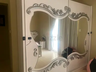 Cupboard - White ornate mirrored sliding wardrobe - good condition