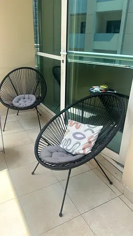 Set of 2 Black Outdoor/Wicker Style Patio Chairs with Cushions