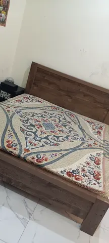 Solid Wood Queen Bed Frame with Headboard - Good Condition