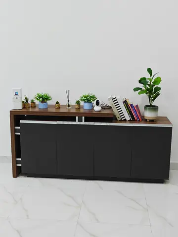Modern Low TV Cabinet / Sideboard with Storage - Dark Grey  Wood Finish