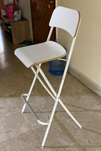 White Folding Bar Stool with Backrest - Compact, Used