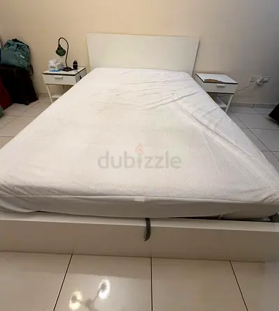 IKEA White Double Bed Frame with Headboard - Good Condition