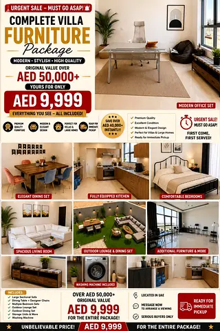 Complete Villa Furniture Package - Modern 9,999 AED (Sofa, Dining, Beds, Outdoor More)