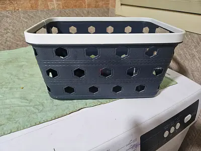 Plastic Storage Basket / Organizer - Grey White