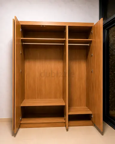 Solid Wood 3-Door Wardrobe with Shelves and Hanging Rails
