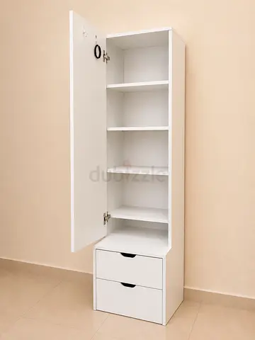 Tall White dressing table with 4 Shelves and 2 Drawers