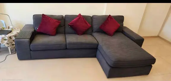 Gray L-shaped Sofa with Chaise - Good Condition