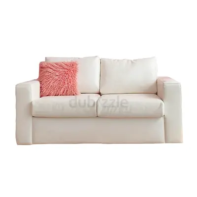 Clean white velvet upholstered loveseat sofa