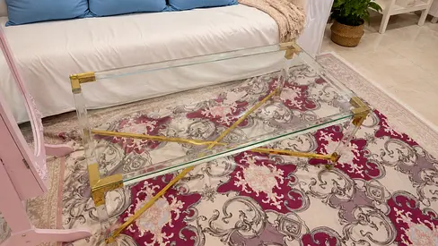 Glass and Gold Metal Coffee Table - Modern X-Frame