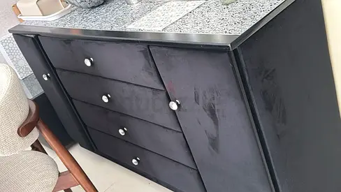 Black Velvet 4-Drawer Dresser with Side Cabinet