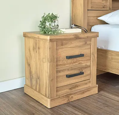 Solid Wood Nightstand / Bedside Table with 2 Drawers - Oak Finish
