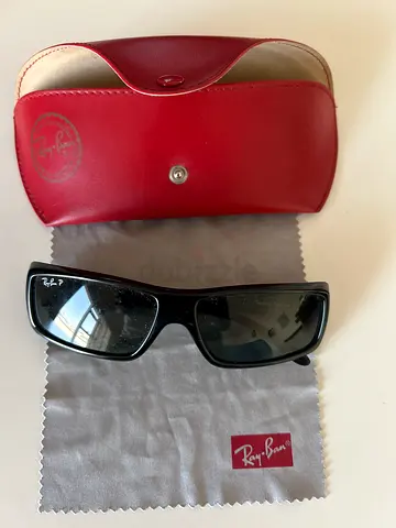 Ray-Ban black rectangular sunglasses with red case and cloth