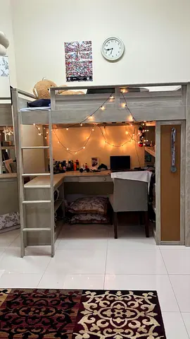 Loft Bed with Built-in Desk, Shelves and Wardrobe - Light Wood