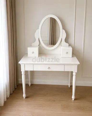 Classic White Dressing Table with Oval Mirror