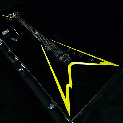 RARE Dean Dimebag Razorback V255 Black with Yellow Bevels in pristine condition.