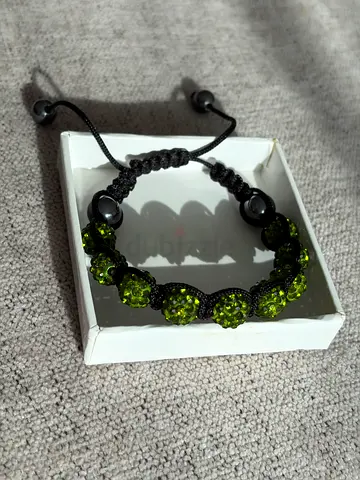 Green Shamballa Style Beaded Bracelet with Adjustable Cord