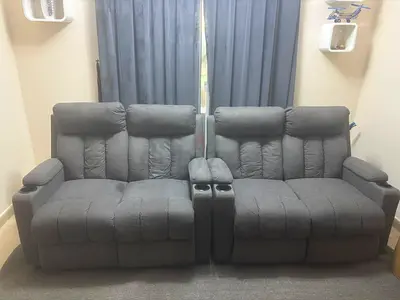 Danube Gray 2-Seat Recliner Sofa Pair with Cup Holder — Used, Good Condition