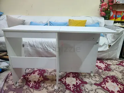 White adjustable folding study table craft sewing table with wheels -