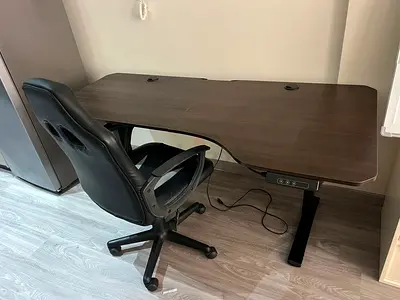 Adjustable Electric Standing Desk with Ergonomic Office Chair - Dark Wood