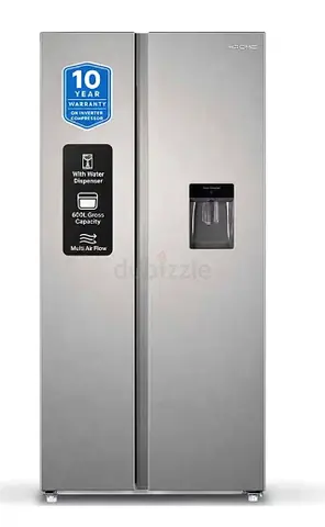 Side-by-side Refrigerator with Water Dispenser, 600L, Silver