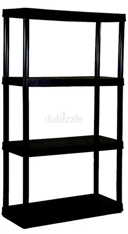 Black 4-Tier Plastic Shelving Unit - Sturdy Storage Rack