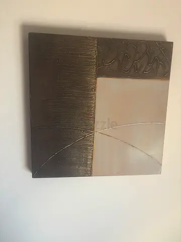 Abstract textured square wall art painting in neutral tones (60x60CM)