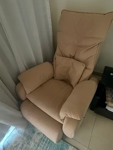 Beige Fabric Recliner Armchair massage in excellent condition (massage do not work)