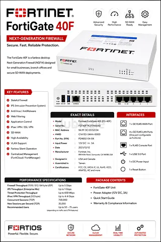 Fortinet FortiGate 40F Next-Gen Firewall (Brand New Box)