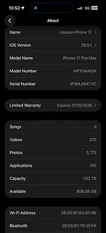I phone 17 pro max 1TB under warranty