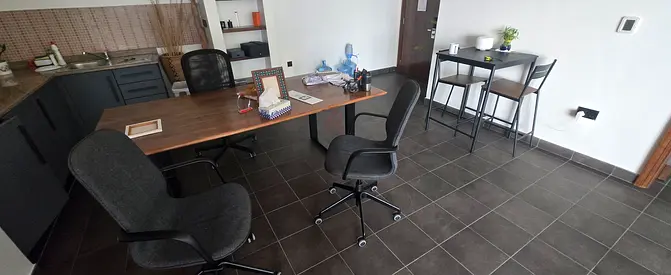 Home office set: wooden desk, 3 swivel chairs
