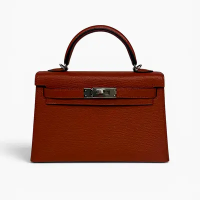AUTHENTIC HERMÈS MINI KELLY IN CUIVRE CHÈVRE MYSORE LEATHER WITH PALLADIUM HARDWARE