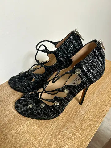 Jimmy Choo Black strappy high heel sandals with crystal details (womens) - gently used