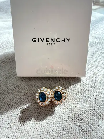 Givenchy Blue Stone Earrings with Crystal Halo