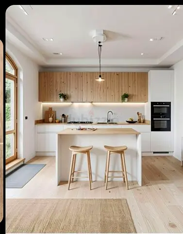 Minimal Wooden Kitchen Island Dubai UAE